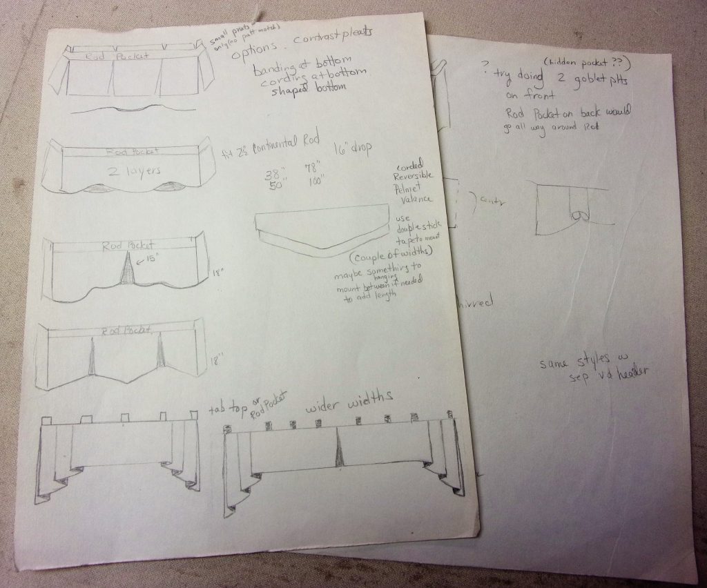 Design sketches by Doshie Witcher for custom valances