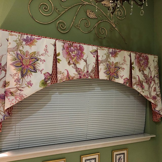 Custom Hidden Rod Pocket valance with JABOTS and arched center