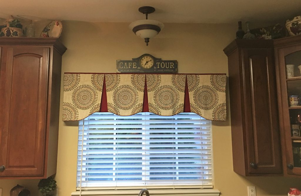 EMILEE Hidden Rod Pocket valance between cabinets on a kitchen sink window