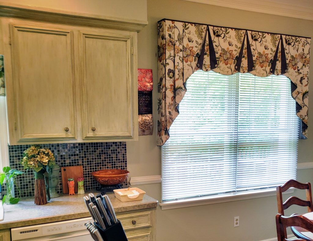 Kitchen window valance with jabots, CASEY Hidden Rod Pocket valance