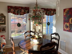 Custom valances created for French Country inspired dining room