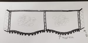 Drawing to show the best use of the limited yardage of the Queensland fabric and trim