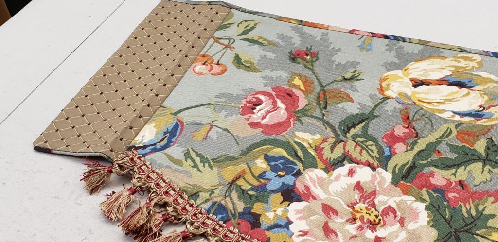 Closeup, contrast returns for custom designed valance