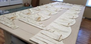 BEV'S BLOUSE Hidden Rod Pocket valances on workroom table ready to be shipped out to customer
